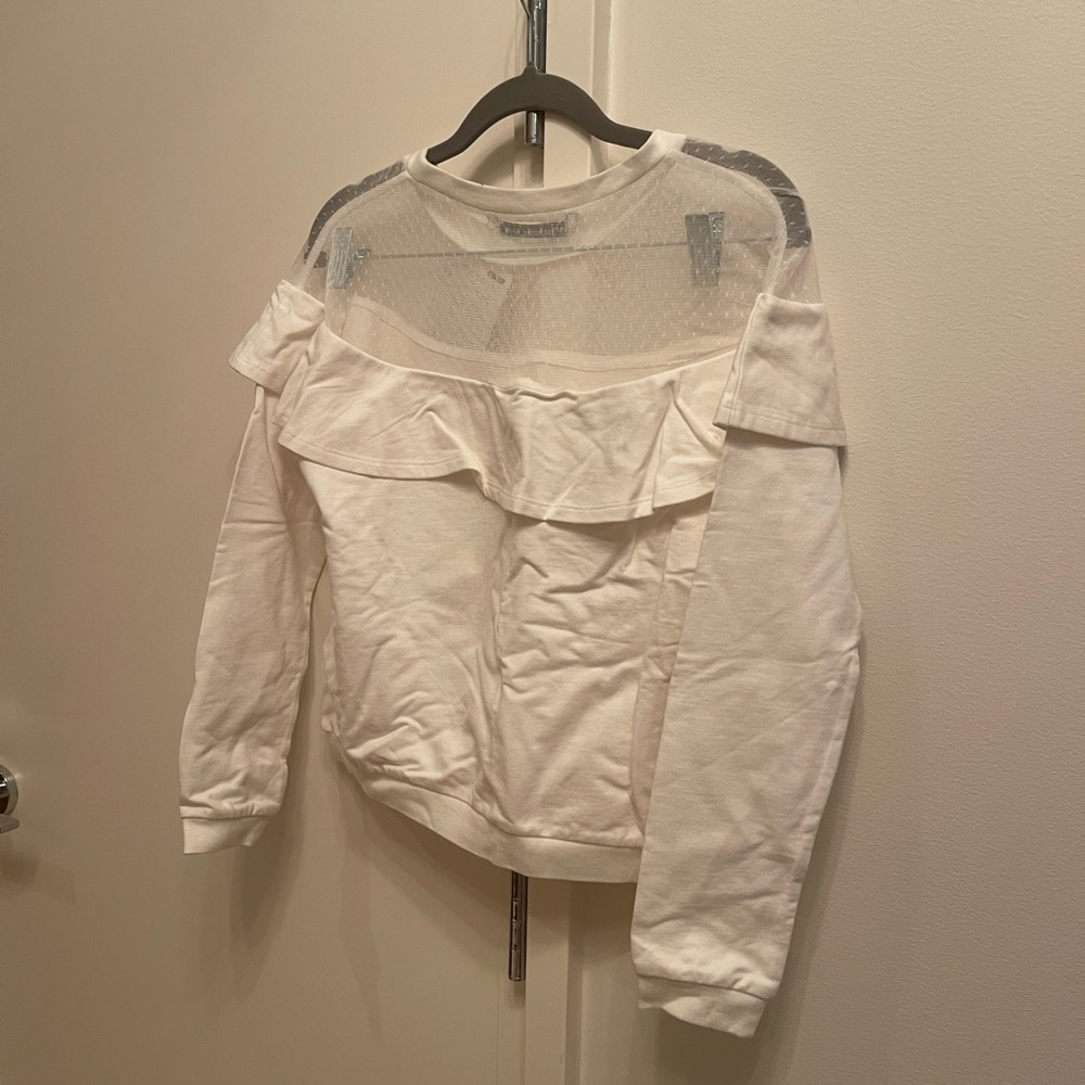 SD Collection White Ruffle Mesh Yoke Sweatshirt - Picture 3 of 9